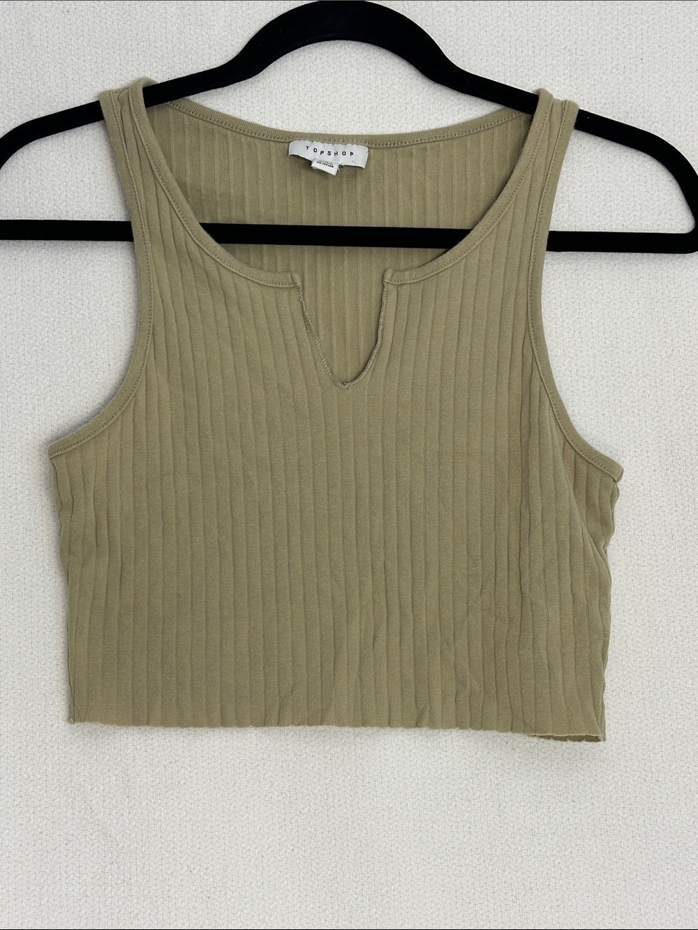 Topshop Olive Ribbed Notch-Neck Crop Tank